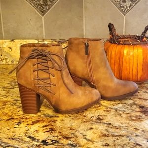 Brown lace up booties